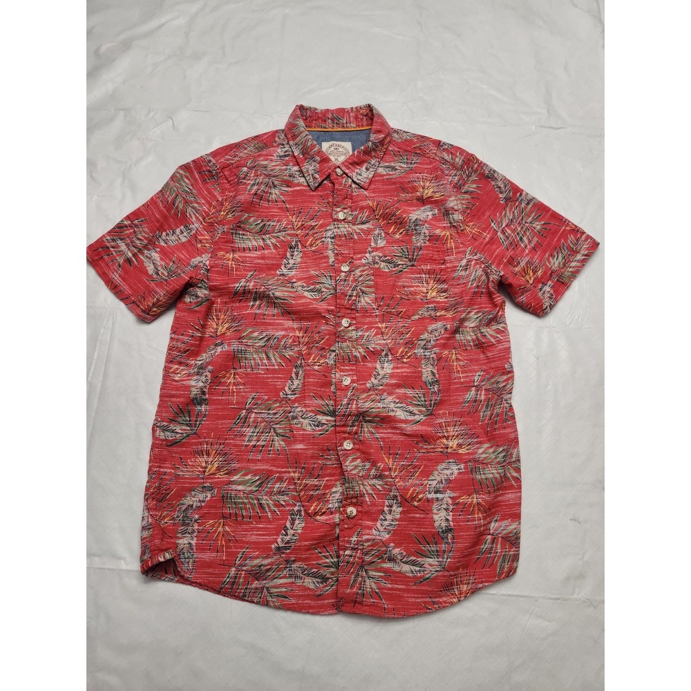 Fat Face Shirt Mens Medium Red Tropical Floral Cotton Short Sleeve Button Up